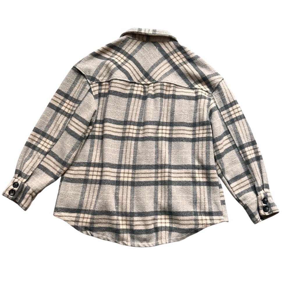 Ashley by 26 International Plaid Shacket Jacket Coat Beige Gray Wool Blend L - Picture 2 of 7